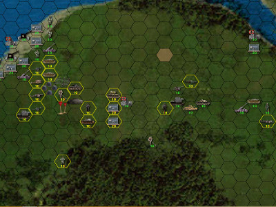 Mapa taktyczna gry, ikony jednostek i przeszkód terenowych